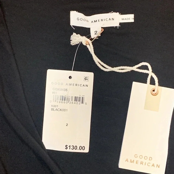 Good American Faux Wrap Dress Black Stretch NWT - Picture 12 of 13